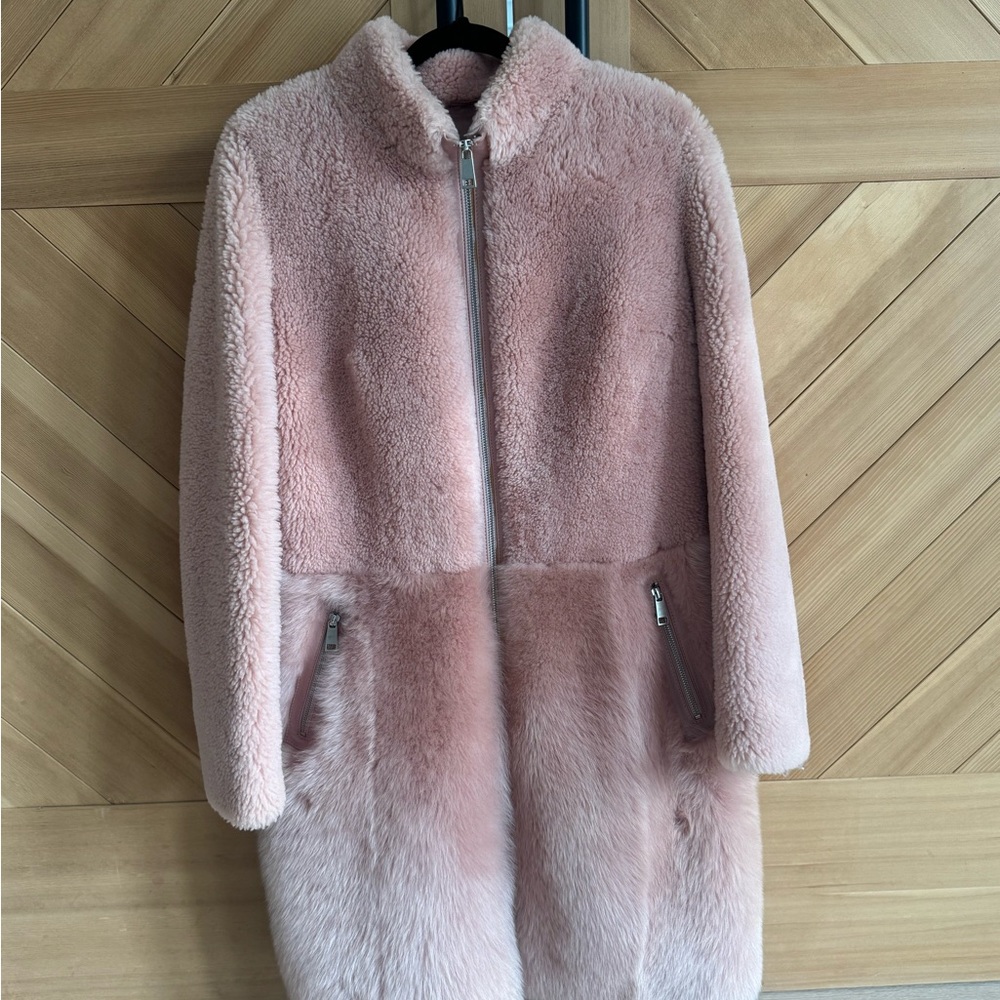 Plush Teddy Coat with Zip Front - Soft Pink Long Fleece Jacket REAL Fur